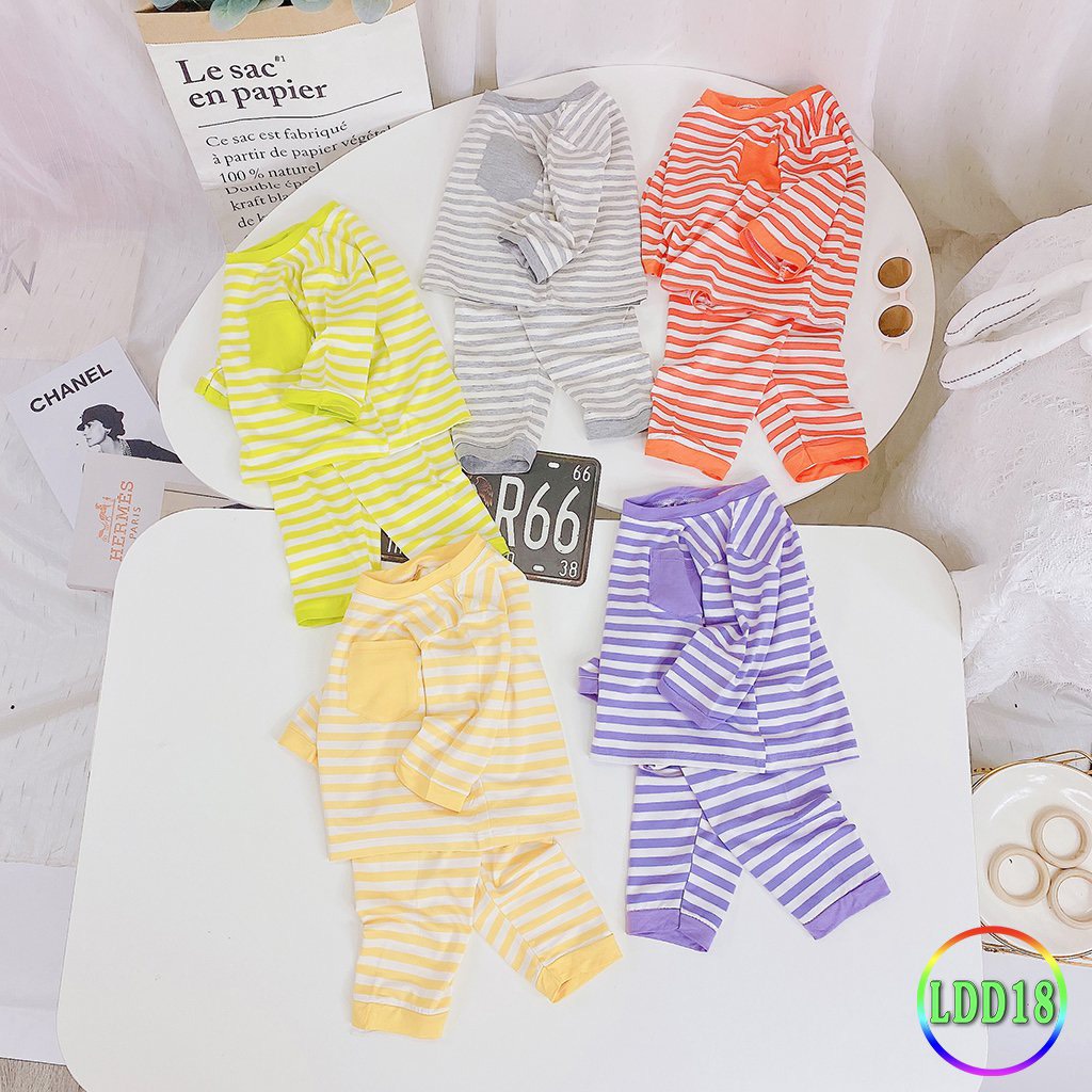 [LDD18] Bộ Dài Tay Thun Lạnh MINKY MOM Sọc Dệt Kẻ Ngang May Túi, Chất Vải Mềm Mịn, Thấm Hút Mồ Hôi, Thoáng Mát Cho Bé