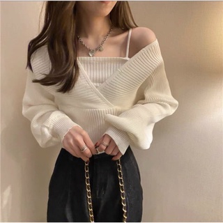 Áo Len nữ  tay cánh dơi mix 2 dây giả điệu đà bo gấu