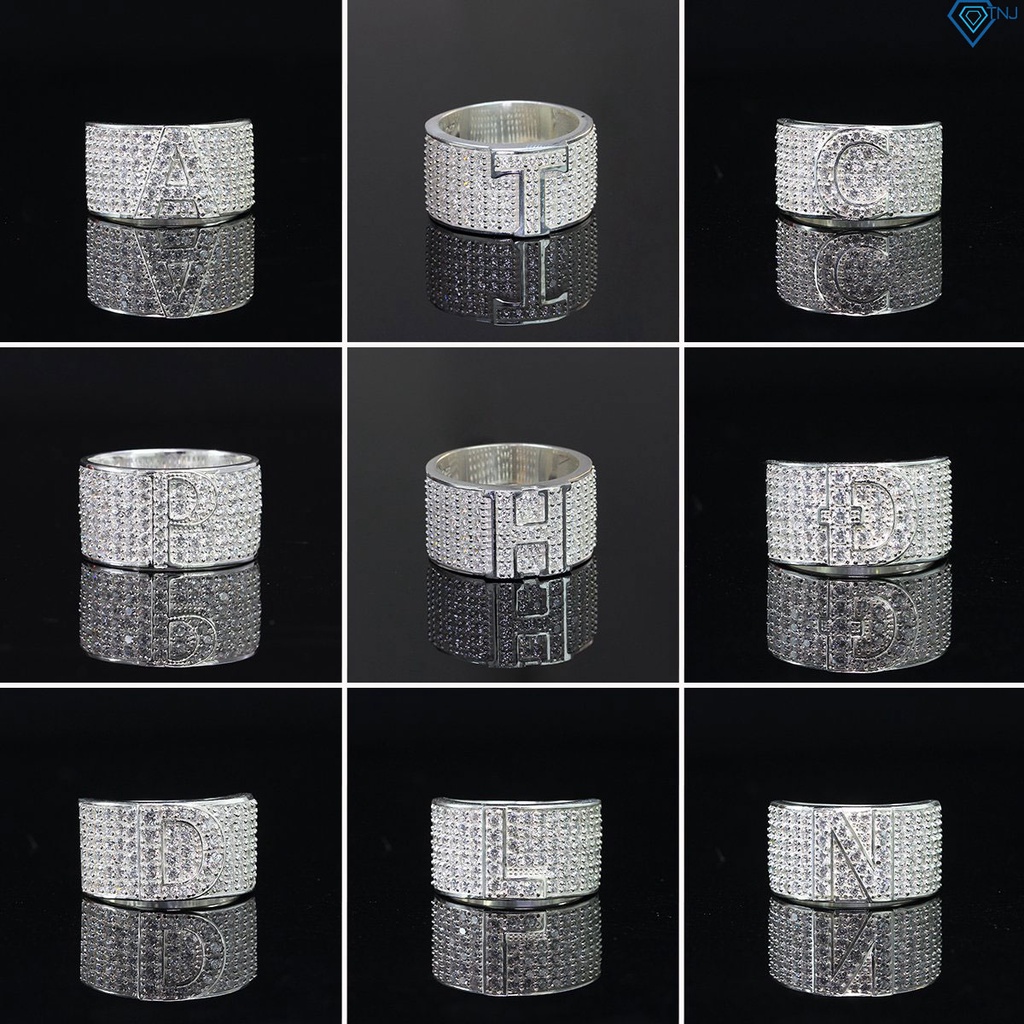 Nhẫn bạc nam chữ cái đính đá cao cấp NNA0000 - Trang sức TNJ