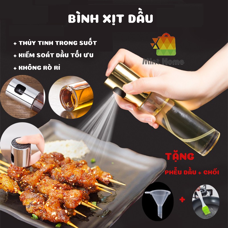 [Tặng Phễu & Chổi] Bình xịt dầu ăn thủy tinh phụ kiện cho nồi chiên không dầu, chai xịt dầu ăn nồi chiên ko dầu 100ml | WebRaoVat - webraovat.net.vn