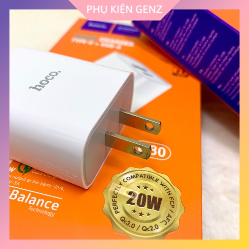 Củ Sạc Nhanh Hoco C80 2 Cổng Sạc USB + Type-C , Chuẩn PD3.0, Công Suất 20W Hỗ Trợ Sạc Nhanh 3A