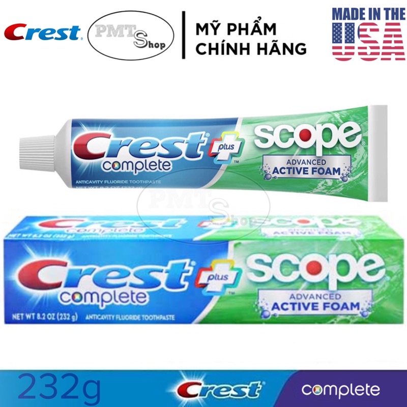 Kem Đánh Răng Crest Complete Whitening Plus Scope Advanced Active Foam 232g - Mỹ