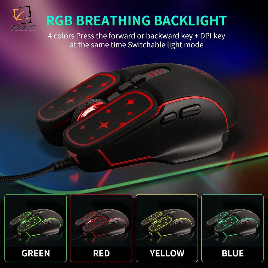 Gaming Mouse Beautiful 4 Level DPI Wired Mice 7200dpi RGB Backlight Game Mouse