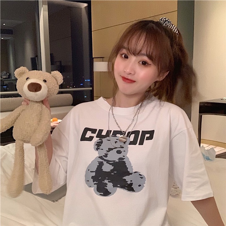 Áo Thun Nữ Unisex Tay Lỡ Gấu Bông Đáng Yêu