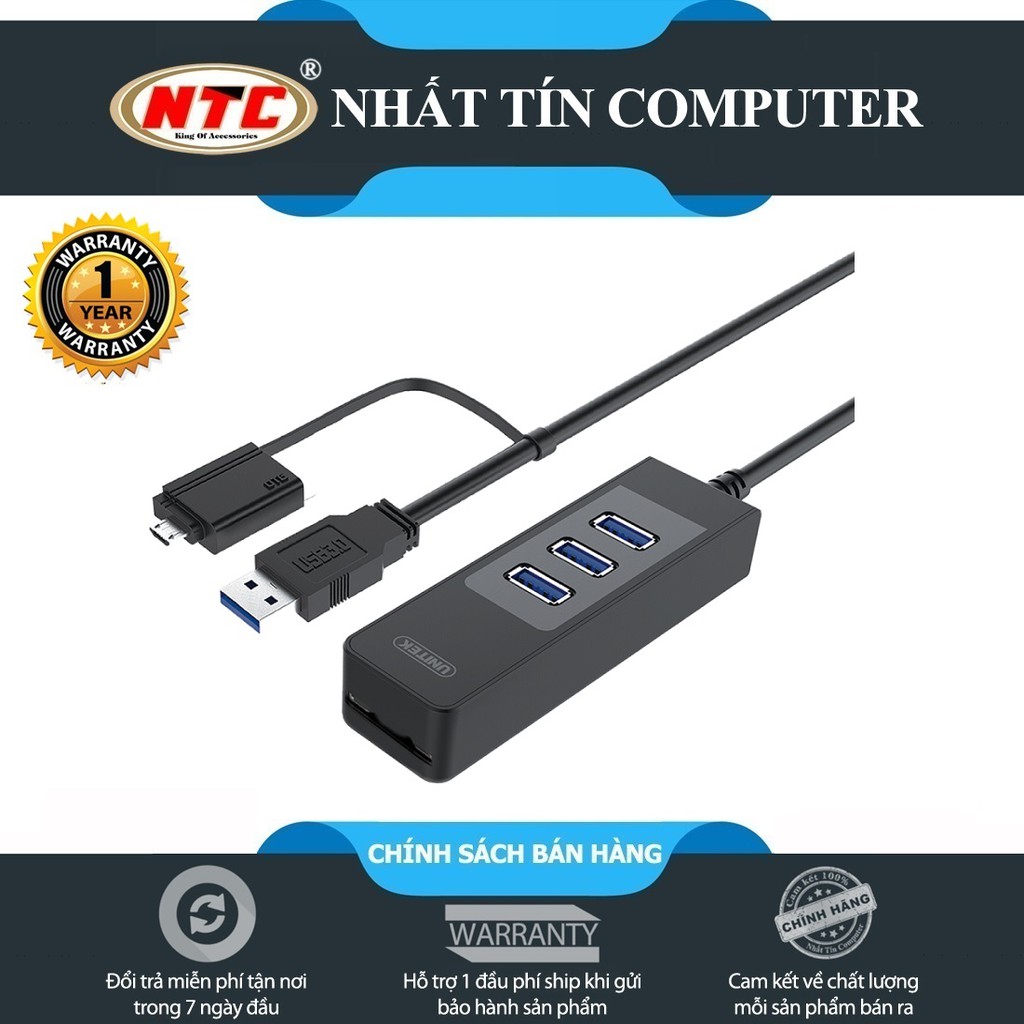 HUB 3 cổng USB 3.0 kèm chức năng OTG cổng microUSB và khe đọc thẻ nhớ SD Unitek Y-3048A