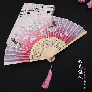 Quạt cổ trang dây tuyến, phong cách quạt xếp vải lụa Trung hoa