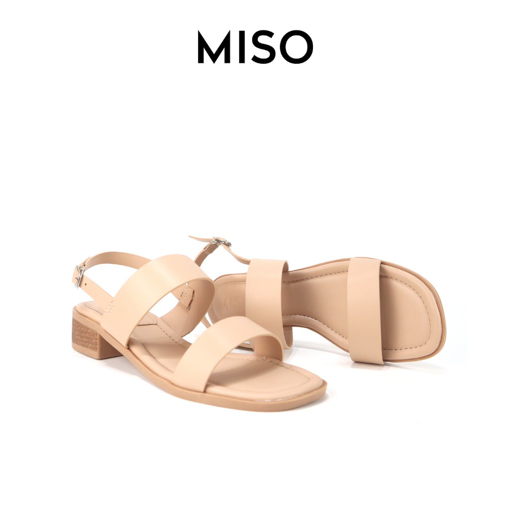 Giày sandal nữ quai ngang basic mũi vuông thời trang phối đế giả gỗ độc đáo 3cm MISO M039