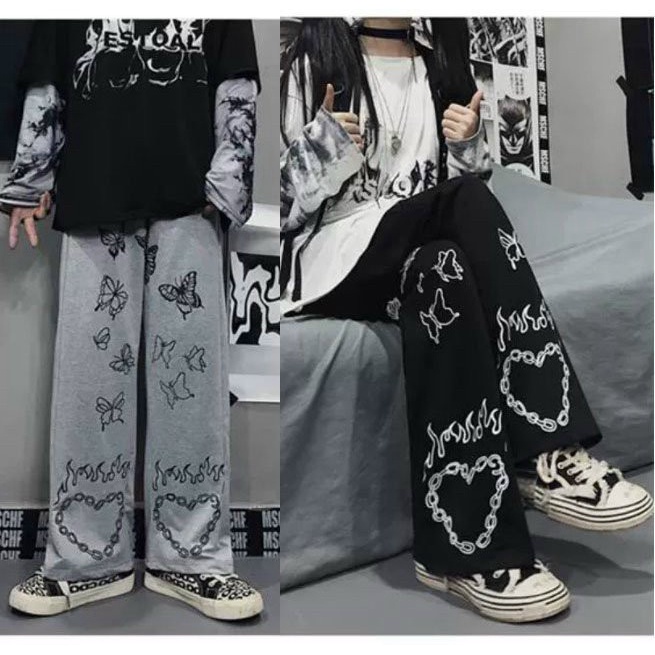 Quần Ống Rộng Nam Nữ In Bướm và Trái Tim, Chất Nỉ Mềm Mát Form Rộng Mặc Thoải Mái [NEW UNISEX]