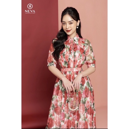 NeVa newtag đầm midi xoè hoa hồng mới nguyên tag S/M/L