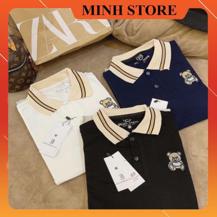 Áo Thun Polo nam in Gấu, Áo Thun Nam Ngắn Tay Có Cổ thêu Gấu nhỏ, Áo Phông POLO Nam thiết kế GA01- MINHSTORE Xịn