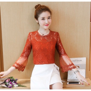 Áo sơ mi ren nữ ❣️FREESHIP ❣️Áo kiểu ren tay xoè pha ren - áo nữ hàng mới về