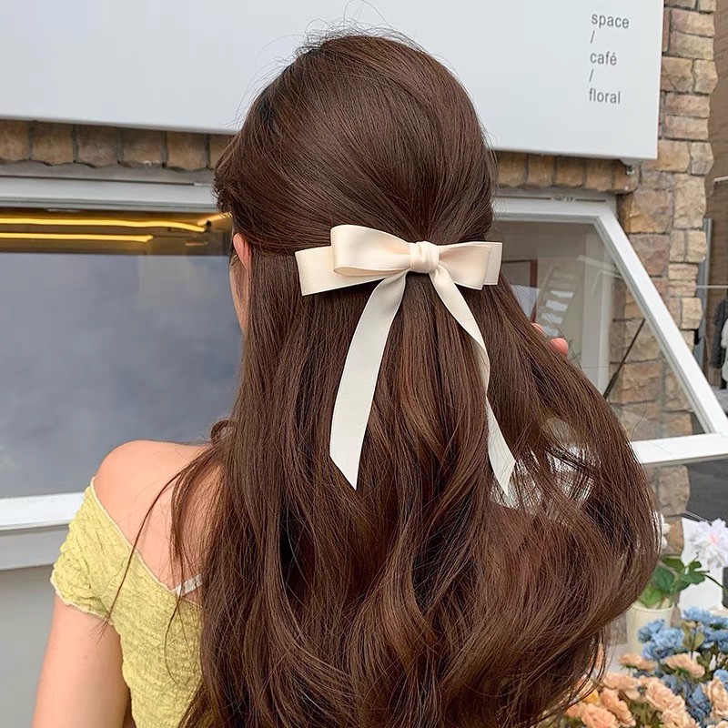 Kẹp tóc nơ 2 lớp✨ Kẹp tóc nơ lụa satin tiểu thư 🎀🎀