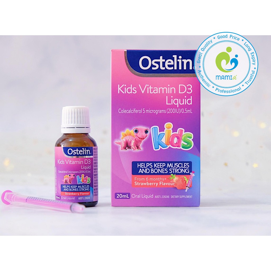 Vitamin D3 (20ml) phát triển xương và răng cho trẻ từ 6 tháng đến dưới 12 tuổi Ostelin Vitamin D3 Liquid Kids, Úc