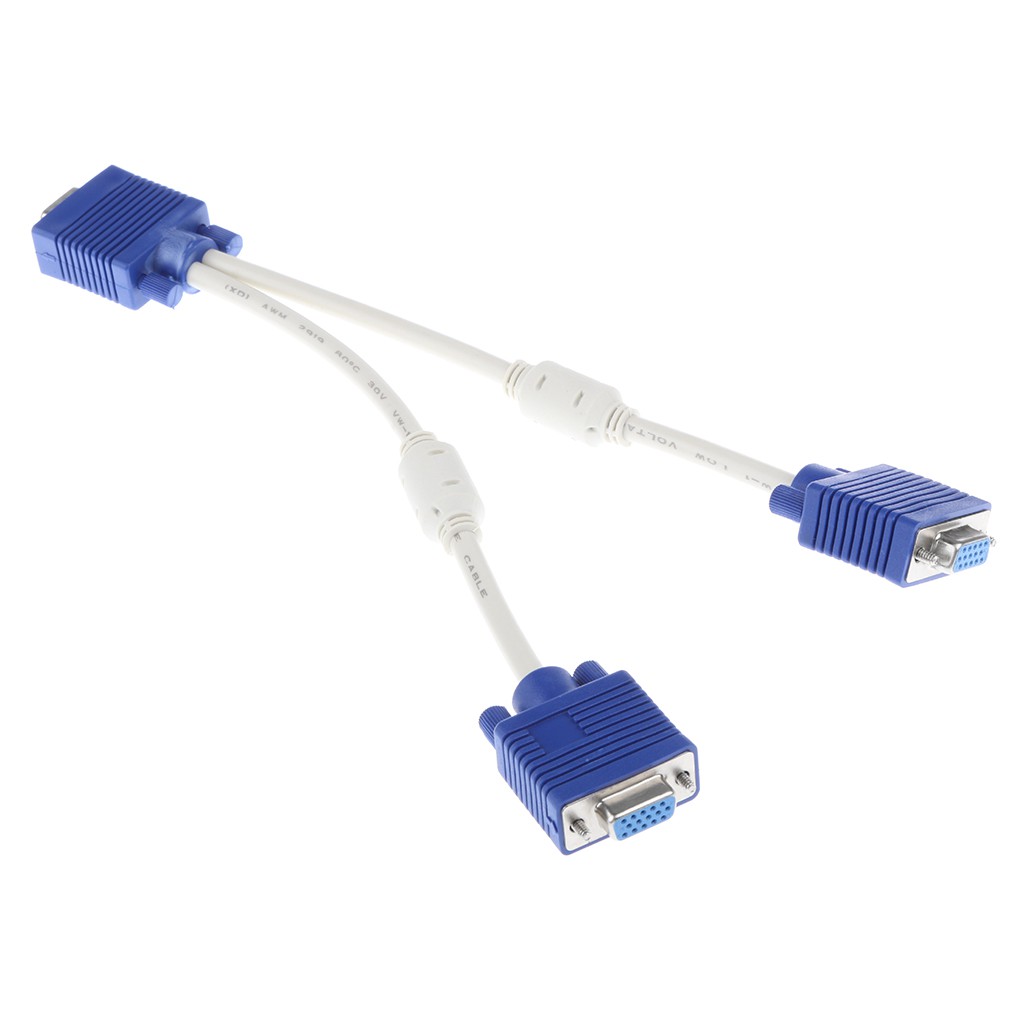 15Pin VGA 1 Male to Dual 2 VGA Female Monitor Y Adapter Splitter Video Cable