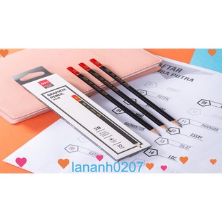 Bút chì 2B DELI, thân bút sáu cạnh, Đen và đỏ 12 cây/hộp CU24820