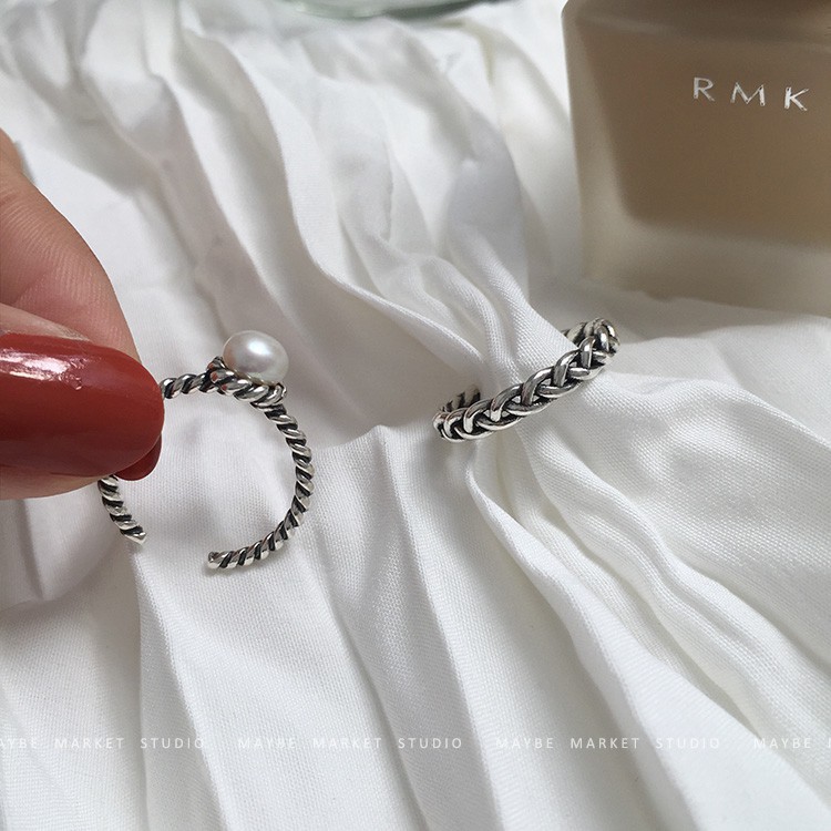 Set 2 nhẫn họa tiết bện đính ngọc trai phong cách Retro Hàn Quốc B15