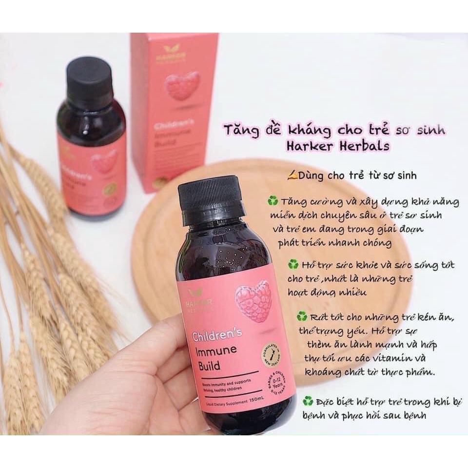 Siro Harker Herbals hồng vị dâu tây tăng đề kháng và giúp bé ăn ngon