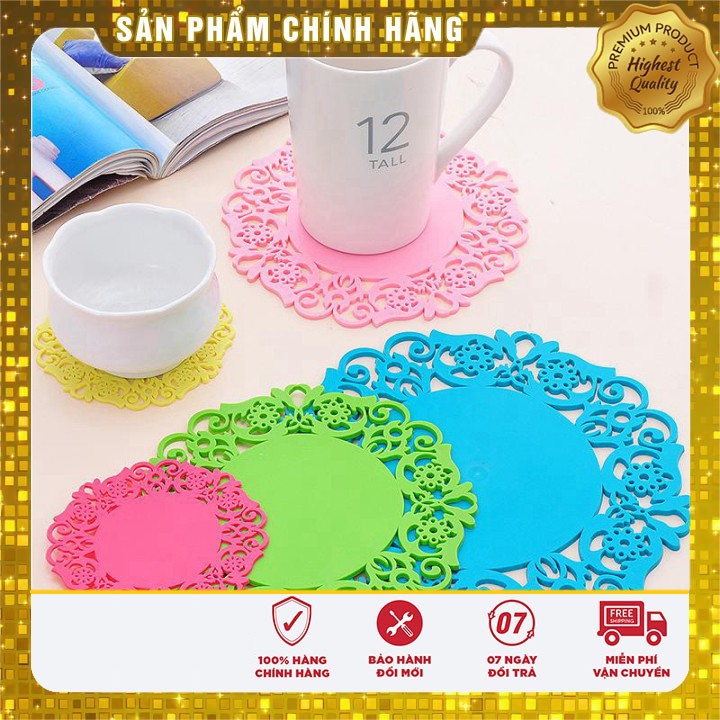 Đế lót ly bằng Silicone họa tiết hoa nhiều màu