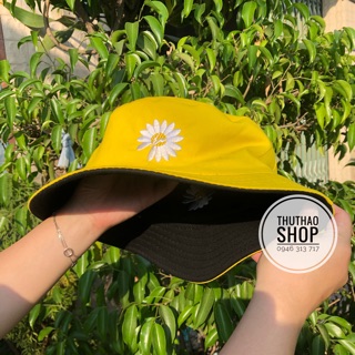 Nón bucket hoa cúc 2 mặt 2 màu