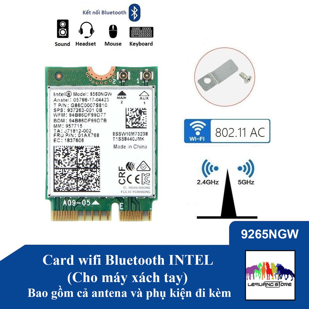 Card wifi Bluetooth Intel 7260 7265 8260 8265 9260 9560 AX200 AX201 1535 1550 1650 DW1560 cho laptop và mainboard hỗ trợ