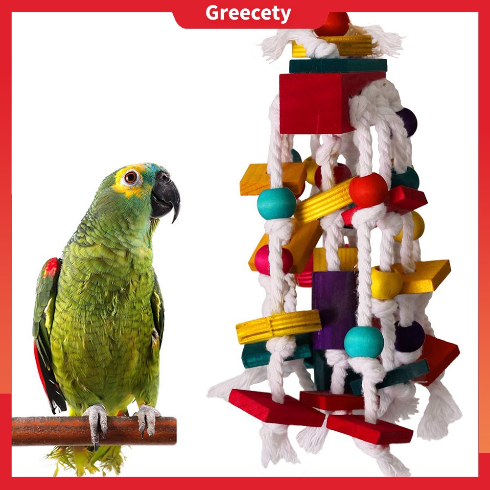 ♥ Ready Bird Parrot Wood Building Blocks Bite String Hanging Cage Swing Chewing Toy
