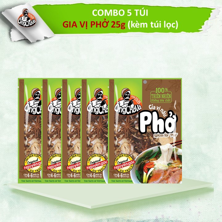 Combo 5 Túi Gia Vị Phở Ông Chà Và (25g/túi) - Kèm túi lọc