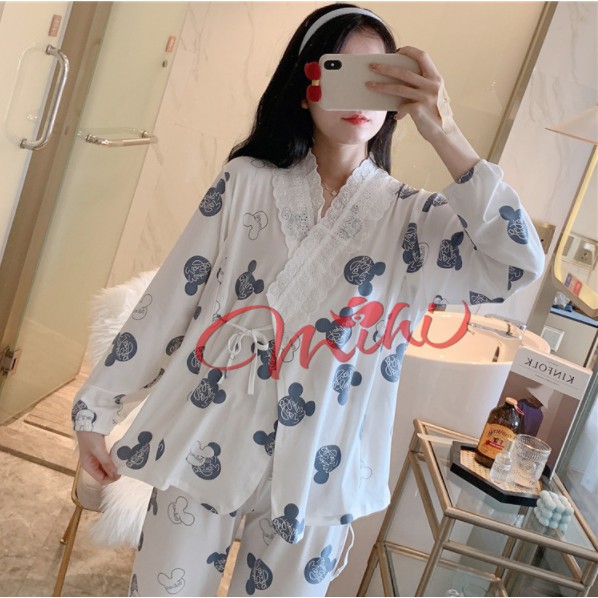 Đồ bộ bầu mặc nhà cotton KIMONO - Bộ bà bầu và sau sinh cho con bú ti - Quần áo mùa hè thời trang cho mẹ giá rẻ Bigsize