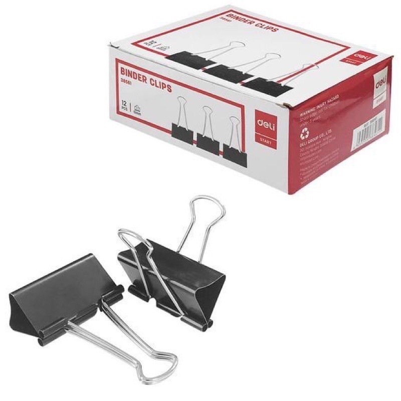 Hộp 12 cái Kẹp bướm sắt Deli_Kẹp tài liệu các cỡ 15/19/25/32/41/51mm