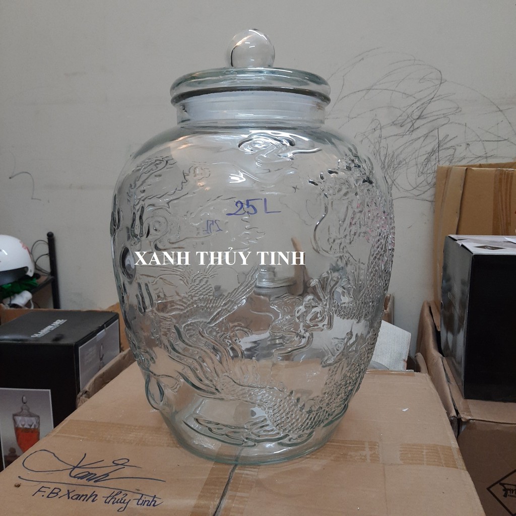 Chum thủy tinh họa tiết rồng phượng dày dặn - Dung tích - 25 lít