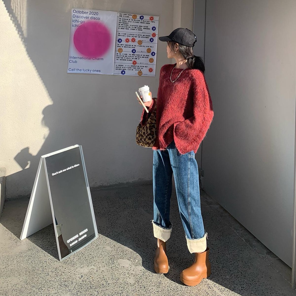 Quần jean ống rộng lưng cao thời trang đơn giản dành cho nữ