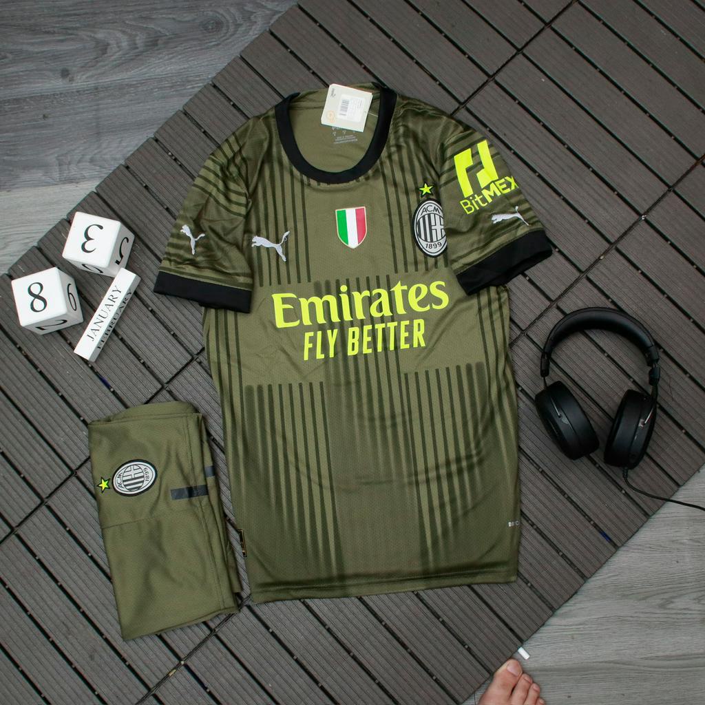 Bộ quần áo đá banh CLB AC Milan xanh rêu mẫu 2023/24_ Hàng cao cấp Thailand