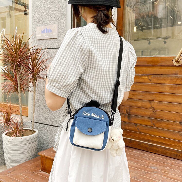 Túi vải đeo chéo canvas nữ cao cấp phối màu Ti Main Zi phong cách Hàn Quốc