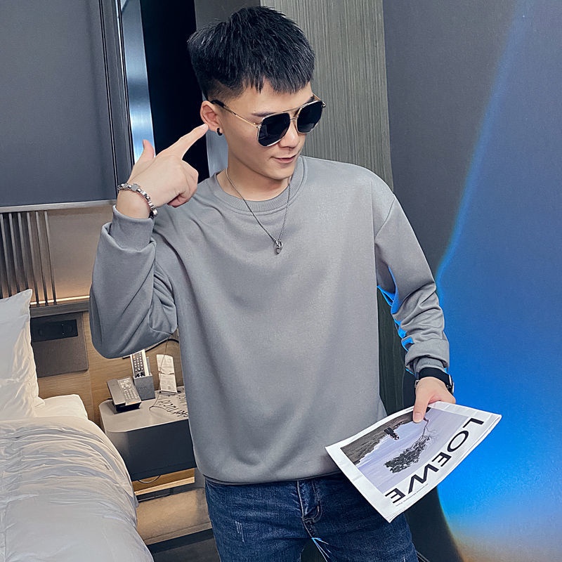 ̅▩Áo Sweater cổ tròn tay dài màu sắc đơn giản trẻ trung