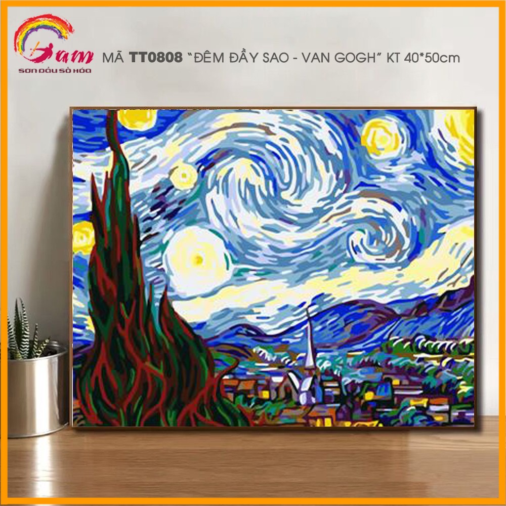 Tranh tự tô màu theo số TT0808 Tranh sơn dầu số hóa tự vẽ Tranh trừu tượng Đêm đầy sao Van Gogh