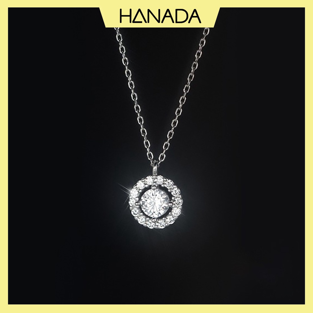 Dây Chuyền Bạc 925 Tròn Đá Chủ 5li Lấp Lánh Vòng Cổ Đính Đá Hanada 0603 G7