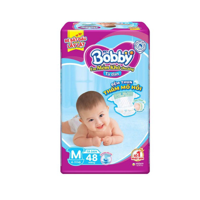 (Trà xanh) Tã dán Bobby M48, L42 mới