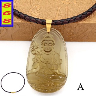 Vòng Cổ Dây Da nâu charm Mặt Phật Đại Thế Chí Bồ Tát pha lê Nâu Khói 5 cm - Mặt Size Lớn - Tặng Kèm Móc Inox