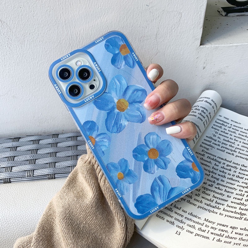 Ốp Điện Thoại TPU Silicon Mềm Chống Sốc Chống Bụi Họa Tiết Hoa Mắt Xanh Cho iPhone11 12 Pro Max 7 8 Plus X 13 XR XSMAX