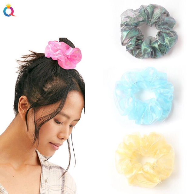 Chun cột tóc Scrunchie voan bóng nhũ