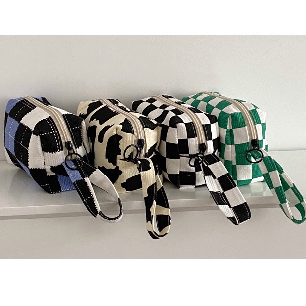 Túi Đựng Mỹ Phẩm Họa Tiết Sọc Caro Cao Cấp Thời Trang