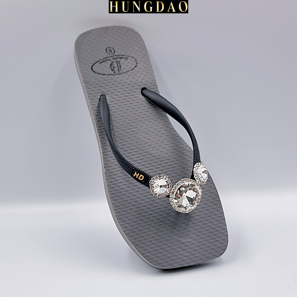 Dép quai kẹp nữ mũi vuông HD đính hạt đá tròn xịn đẹp đi biển có đế chống trơn trượt đủ size nhiều màu