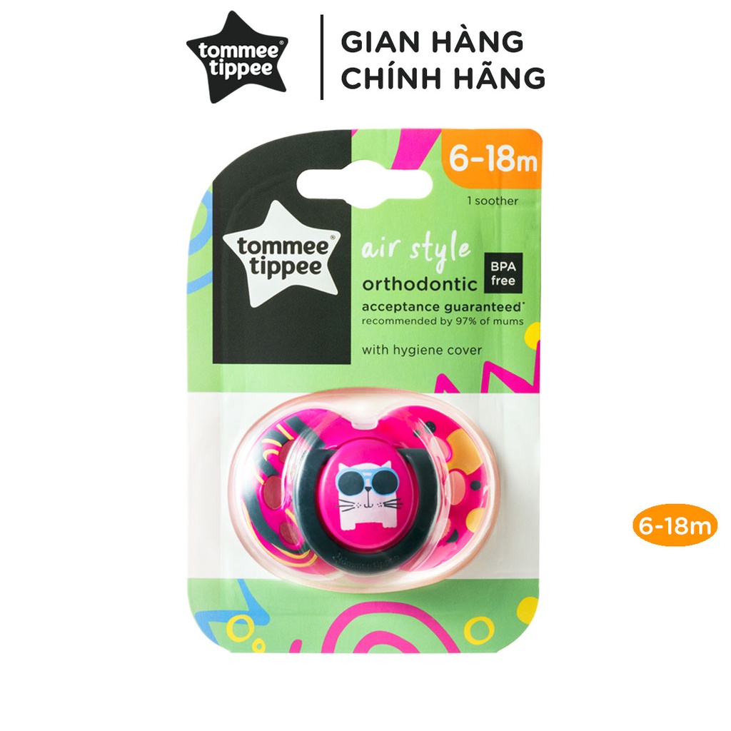 Ty ngậm thoáng khí cho bé Tommee Tippee 6-18 tháng (vỉ đơn) - AIR - Mèo hồng