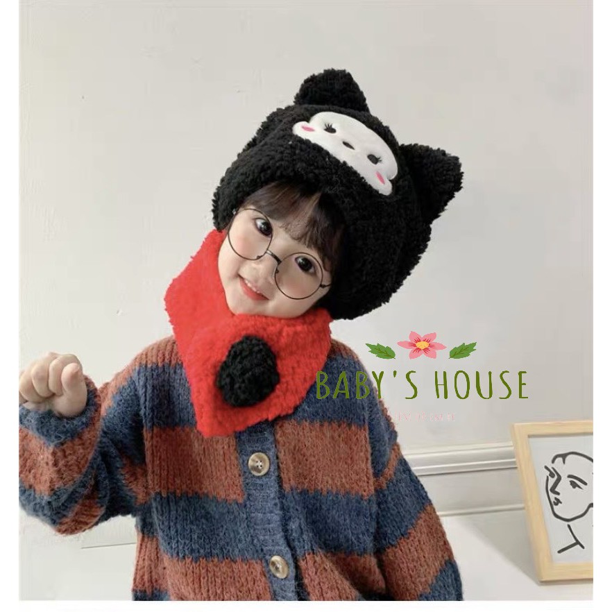 Mũ len lông cừu liền khăn hoạt hình dễ thương cho bé (2-8y)  - Baby's house