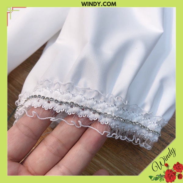 Áo sơ mi nữ cổ đá chất vải non cực mát, Ao sơ mi trắng tay cộc cổ đính đá phong cách tiểu thư Hót hè 2021