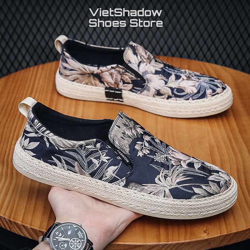 Slip on - Giày lười vải nam - Chất liệu lụa tơ tằm, bo viền vải gai nổi bật cá tính - Mã SP E008