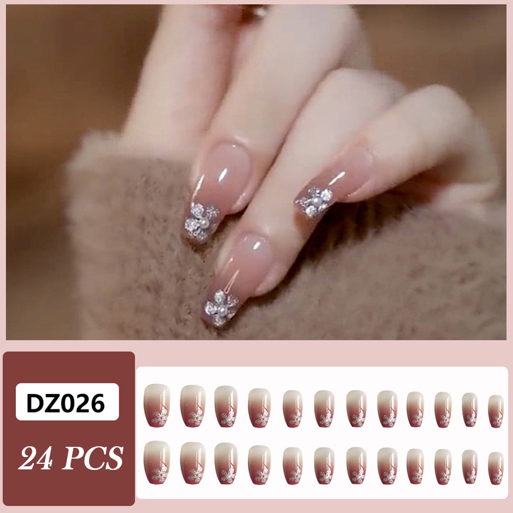 Set 24 móng tay giả trang trí nghệ thuật thời trang có keo dán