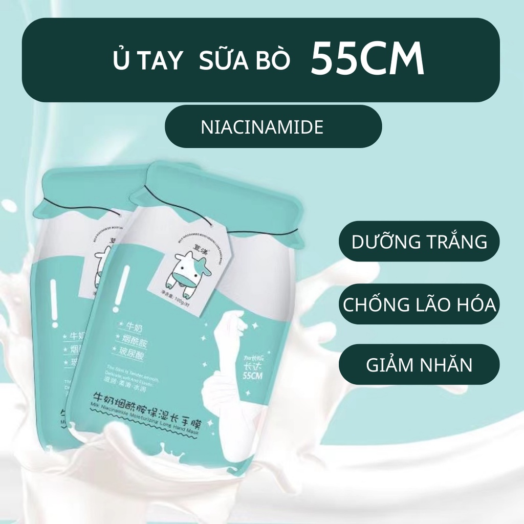 Mặt Nạ Ủ TAY 55CM SỮA BÒ NIACINAMIDE Trắng Da Giảm Thâm Giảm Nhăn Mịn Màng nội địa Trung