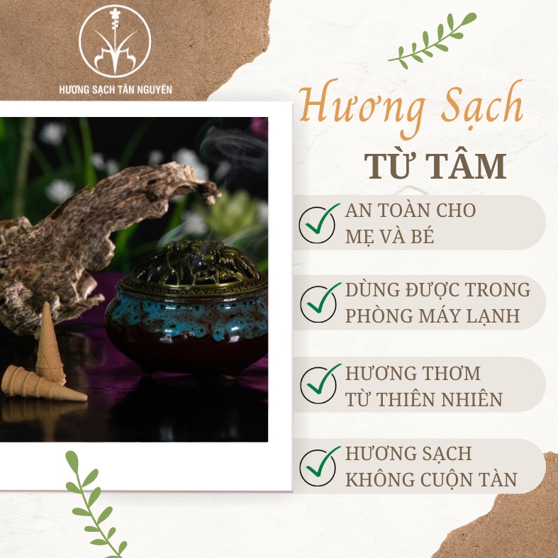 Nụ trầm hương Tân Nguyên, nhang trầm nụ, trầm hương xông nhà 100% tự nhiên hộp 45 viên - Hương Sạch Tân Nguyên