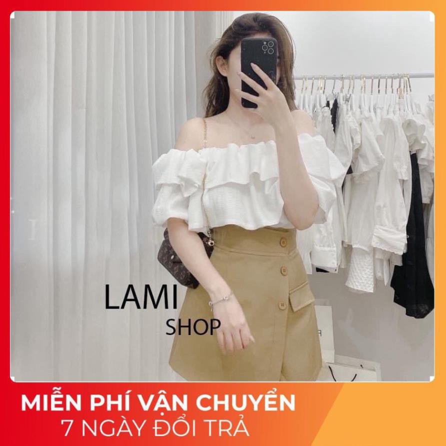 [ 𝐅𝐑𝐄𝐄 𝐒𝐇𝐈𝐏 ] Set Trễ Vai Tay Bồng Mix Chân Váy Cúc Xẻ Chữ A