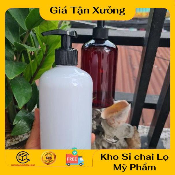 Chai Chiết Mĩ Phẩm ❤ TRÙM SỈ ❤ Chai nhựa pet vòi nhấn sữa tắm Nâu,Trắng Lùn 500ml chiết mỹ phẩm